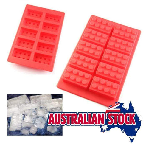 AussieSuperStore Homeware Supplies Silicone Lego Shape Ice Block Mould Baking Tray Chocolate Lolly Maker - Red SKBLDBLKICETRAYRED